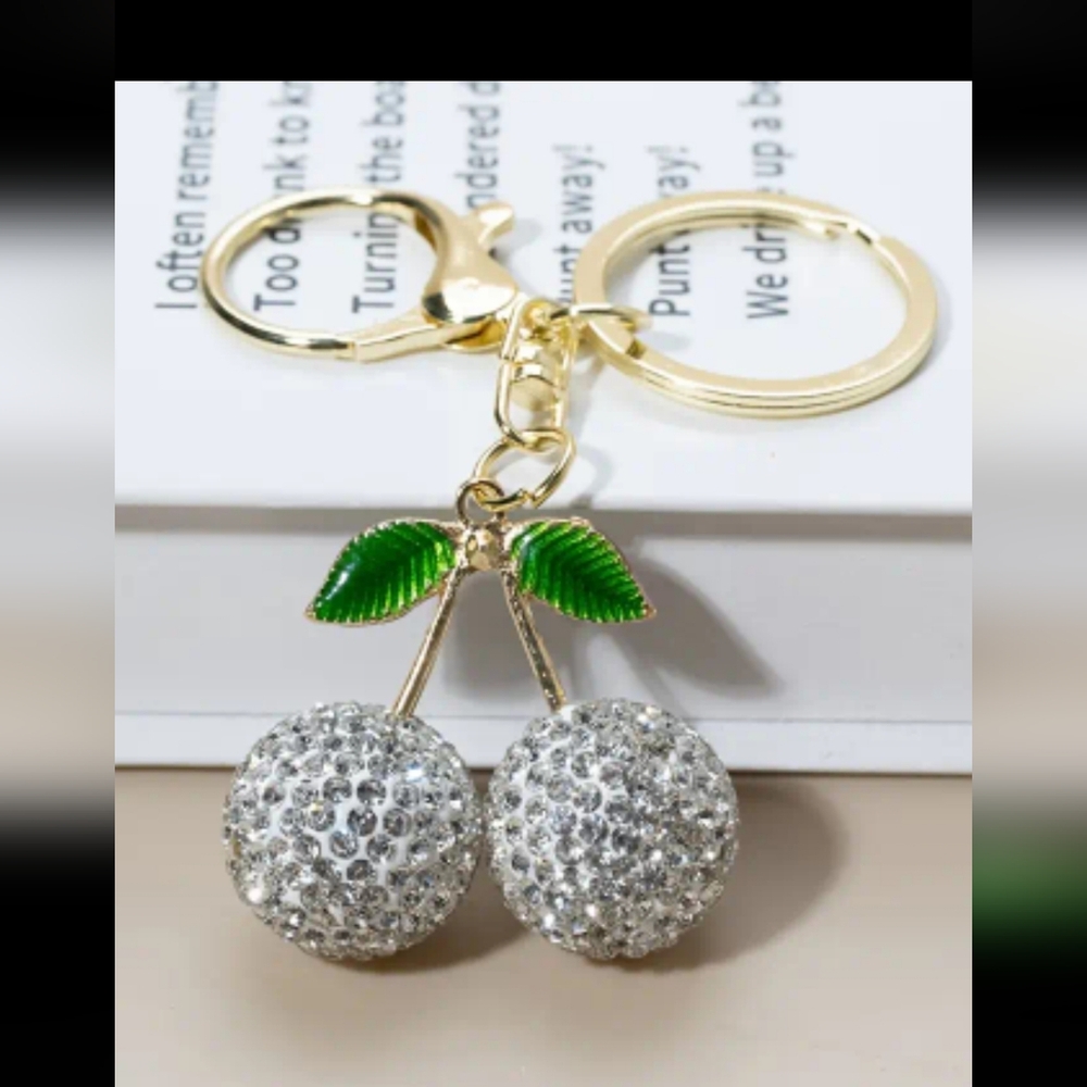 Sparkling Silver Cherry Keychain - image 1
